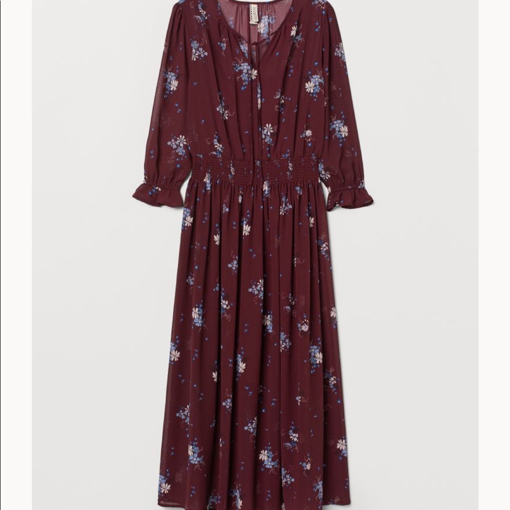 H&M Burgundy Floral Midi Dress